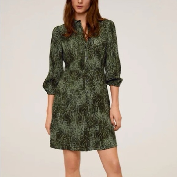 Mango Green Snakeskin Patterned Button Down Dress Sz. 6/M NWT! - Picture 1 of 7